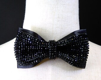 Crystal bow tie, Rhinestones bow tie, 2 layers black bow tie, black rhinestones bow tie, bowties, groom bow tie, groomsmen bow tie, BT17001