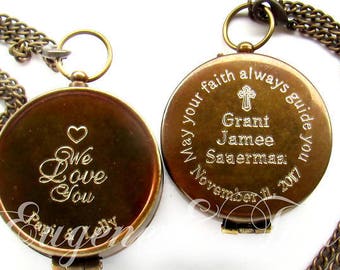 Engraved Compass, Baptism Compass, Baptism Gift Boy, Godparents Gift, Matching Chain, Personalized Compass, Custom Baptism Boy Gift