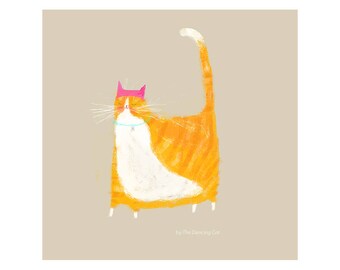 Pink Hat Cat - Orange Tabby Cat Version - Cat Painting - Print