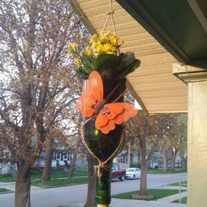 Wine bottle flower planter