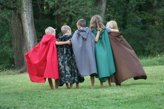 Hooded Cloak Youth Brown Green Navy Black Red Cream