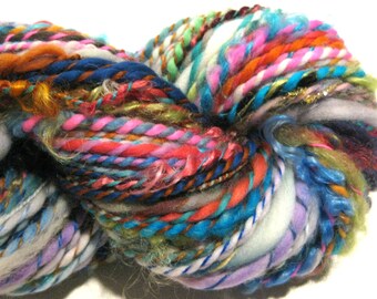 Handspun Yarn Waste Not Want Not B 128 yards rainbow yarn knitting crochet supplies waldorf doll hair art yarn merino wool