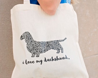 Dachshund "i love my doxie" Floral Tote Bag
