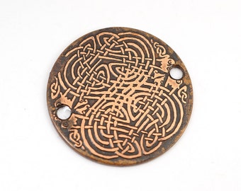 2 hole copper Celtic bracelet component, knotwork link, 25mm