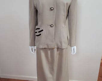 Vintage 1950s Lilli Ann Cream Skirt 50s Suit