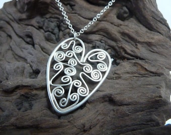 Sterling silver heart necklace. Sterling silver heart pendant.