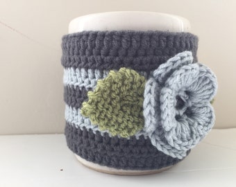 Floral Cup Cosy, Cup Sleeve, Mug Cosy, Cup Cozy, Mug Sleeve, Mug Warmer - in Pure Merino Wool