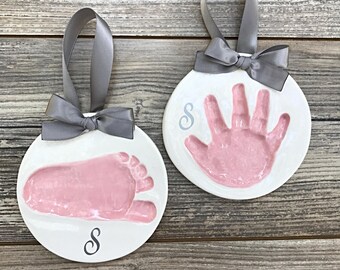 Baby Girl Christmas Ornament - Girl Monogram Ornament - Baby First Footprint - Personalized Custom Baby Keepsake - Baby Footprint Keepsake