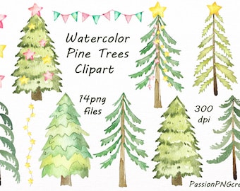 Watercolor Pine Trees Clipart, Watercolor Christmas tree clipart, Christmas Digital, PNG, Instant Download,For Personal and Commercial Use