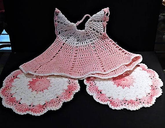 Hand Crochet Dress Pot Holders / Potholders / Mid Century