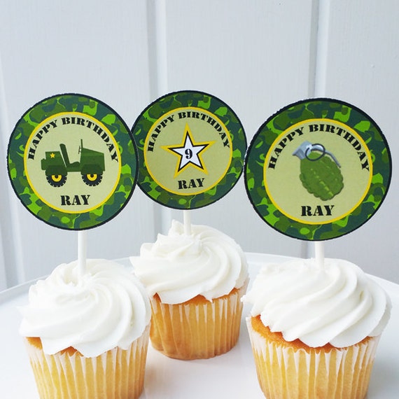 Personalized Camouflage Cupcake Toppers Printable or Printed