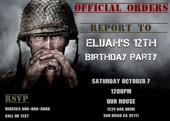 Call Of Duty Wwii Birthday Invitation Personalized