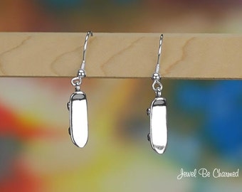 Sterling Silver Skateboard Earrings Pierced Earwires Solid .925 Skater