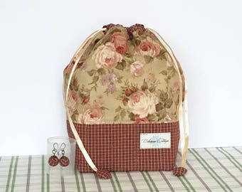 Project bag, drawstrings bag, pouch, cotton bag, yarn bowl for small projects like socks, scarf, mittens. Free 2 stitch markers