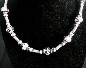 Purple Corina Tettinger Lampwork Bead with Sterling Silver Necklace