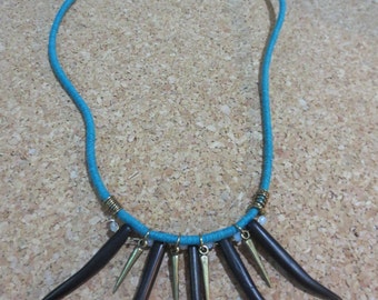 Mykonos necklace,aquamarine blue,Cotton Cord, Cool, made in Greece