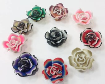 Polymer Clay Roses, Clay Roses, Polymer Rose Beads, Clay Flower Charms, Polymer Clay Beads, Clay Flower Beads, Rose Beads, Polymer Roses