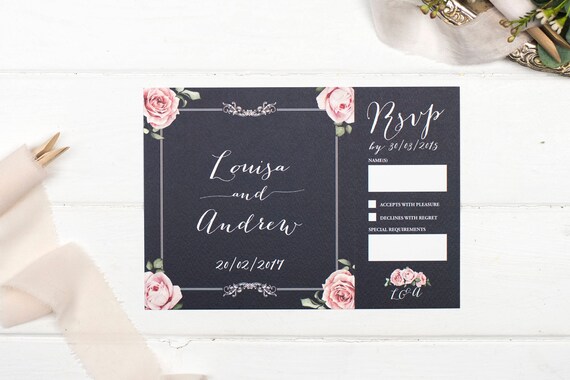 Vintage Wedding Invitation - A5 Chalkboard Floral-Framed