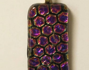 Fused Glass Dichroic Purple Pink Honeycomb Pendant - Kilnfused