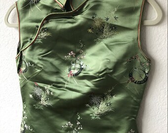 Vintage green shatung silk qipao sz S 1950s
