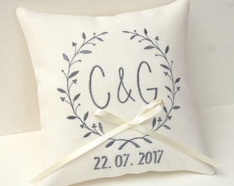 Ivory Ring pillow wedding ring bearer pillow wedding day pillow personalized ring pillow monogram pillow linen wedding pillow