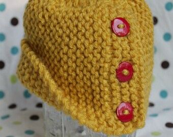 Gold Cloche Hat with Wine Buttons