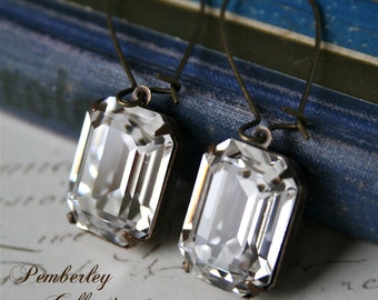 Emerald Cut Swarovski Crystal Earrings, Estate Style Earrings, Vintage Style, Emerald Cut Earrings