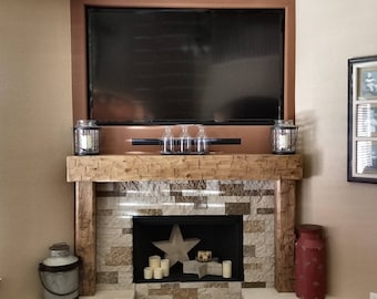 Rustic Chunky 6 Foot Hand Hewn Solid Pine Fireplace Mantel with Legs