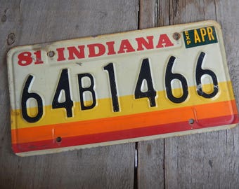 Vintage License Plate Indiana 1980s Metal Rustic Sign Patina Decor Auto Car Collectible Man Cave Garage Bar Pub Decor