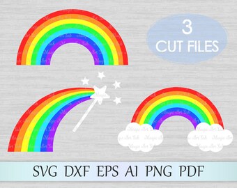 Rainbow svg, Rainbow with clouds svg, Rainbow cut file, Magic wand svg, Magic svg, Rainbow with magic svg, Rainbow clipart, Rainbow vector