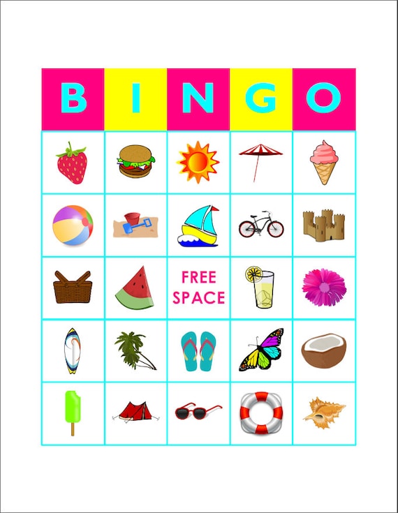 100 Printable Summer Themed Picture Bingo Cards Instant