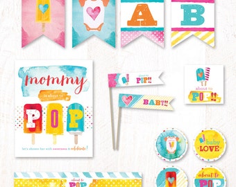 Watercolor Popsicle Baby Shower - Instant Downoad PRINTABLE Party Kit