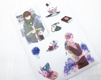 stickers - washi planner journal sticker no cut 1 sheet TN hobonichi filofax boy afternoon <TS02>