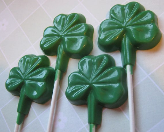 One dozen large shamrock clover sucker lollipop party favors