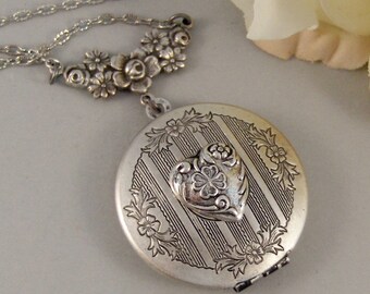 Shamrock Heart,Shamrock,Celtic Locket,Irish Locket,Irish,Locket,Silver Locket,Shamrock,Heart,Irish,Antique Locket,Celtic,valleygirldesigns.