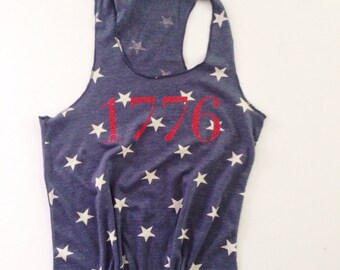 1776 Blue Tank Top with White Stars // American Flag Clothing // Merica Tank // USA