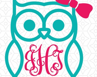 Owl with (or without) Bow Monogram Frame Decal Design, SVG, DXF Vector files for use with Cricut or Silhouette Vinyl Cutting Machines