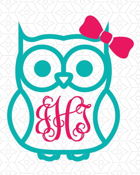 Owl with or without Bow Monogram Frame Decal Design SVG