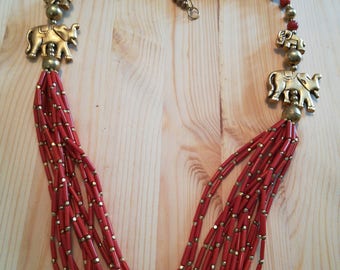 Tibetian coral elephant statement necklace