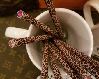 Funky Leopard Print Pen with Bling Bling Crystal Top