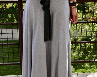DRESCODE - long, 100% cotton skirt with a bow / grey / max skirt / long skirt / grey skirt / brown skirt / vintage / unique skirt
