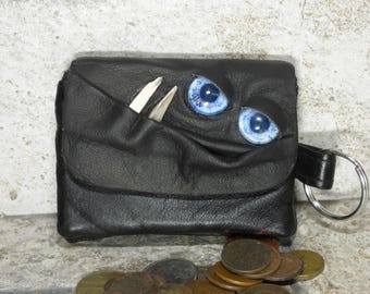 Coin Purse Zippered Change Purse Black Leather Monster Face Pouch Key Ring Harry Potter Labyrinth 30