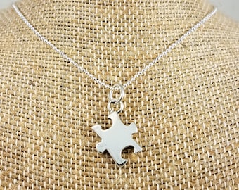 Autism & Asperger's Syndrome Awareness Necklace; Puzzle Piece; Sterling Silver