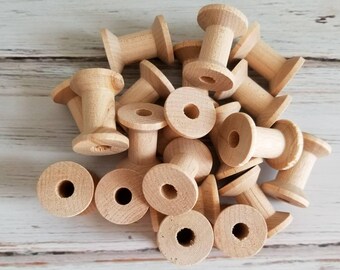 20 Wooden Spools, 1 Inch wooden spools for crafts, ribbon storage