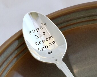Vintage hand stamped spoon, Great Father's Day gift, Papa's Ice Cream Spoon, Ice cream shovel, Fun gift for Grandpa or Dad, Ice cream lover