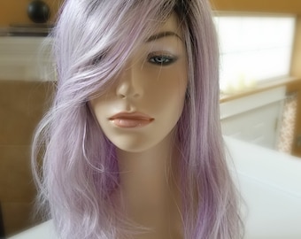 Lilac Wig, Synthetic Lilac color wig with Dark Roots