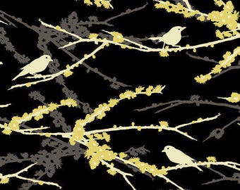 FABRIC black and yellow PATCHWORK JOEL DEWBERRY AVIARY