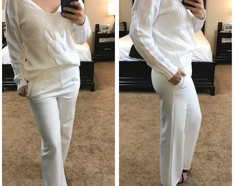 High Waist Wide Leg White Pants
