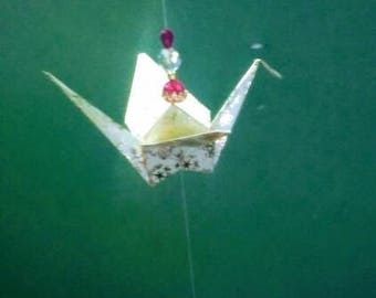 Origami Crane Mobile/Charm With Beads