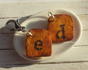 Toast Charm, Initial Jewelry, Food Jewelry, Miniature Food Jewelry, Mini Food Jewellery, Polymer clay food, Toast Jewelry, Funky Jewelry